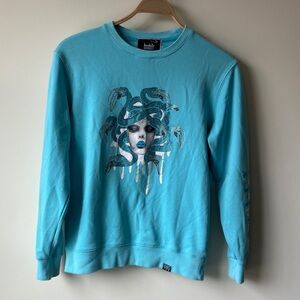 DENIMiCITY Blue Sweatshirt Medusa Design w/ Crystals, Women’s Size M